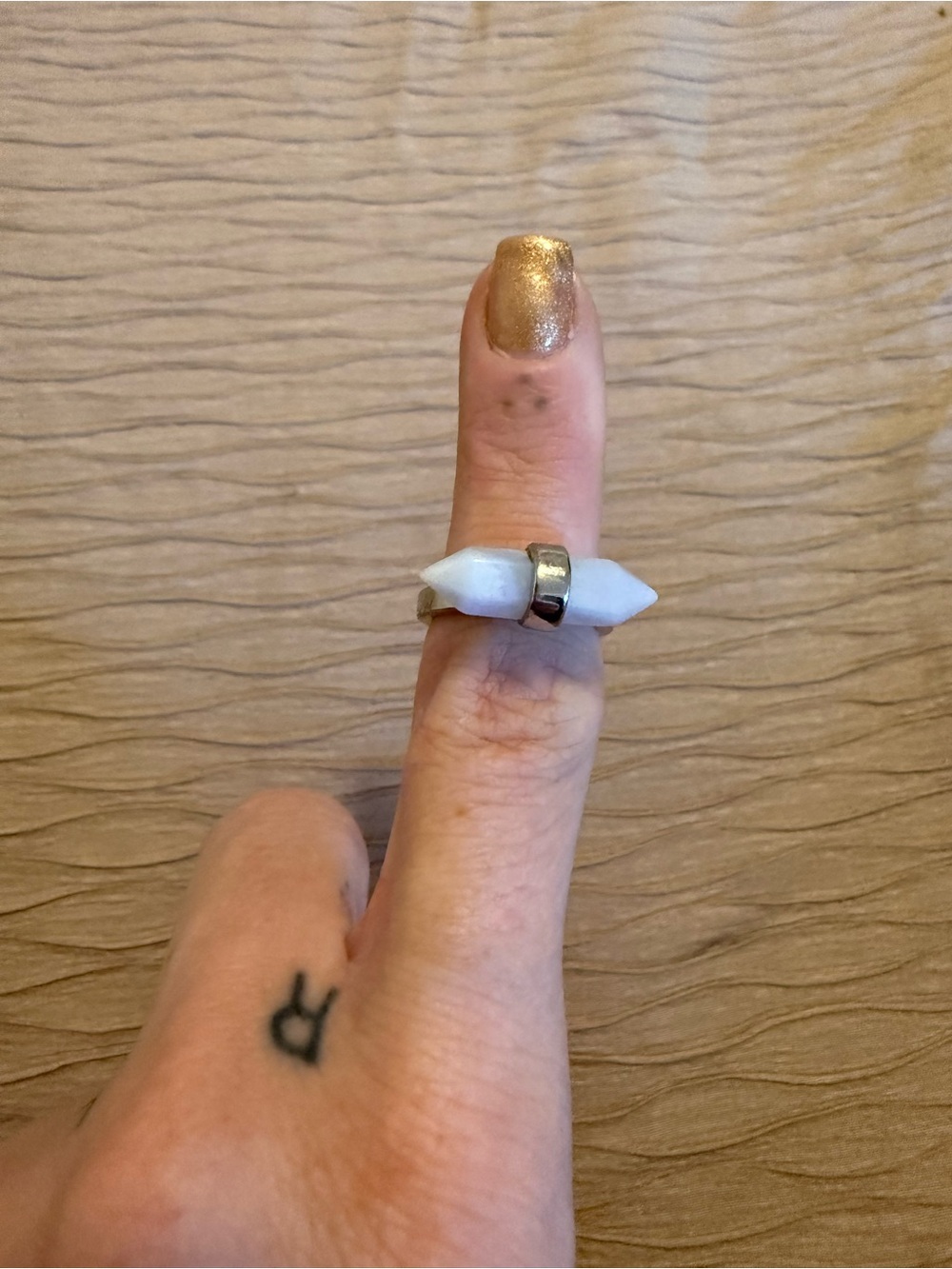 Coach White Pointed Stone Ring with Silver Band